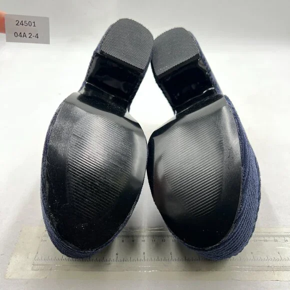 Pazzion Dark Blue Platform Rounded Toe Mules Clogs Slip On Chunky Heel Shoe - Picture 7 of 8